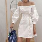 Off-shoulder Lace-up A-line Dress White - One Size