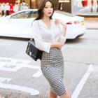 Set: Long-sleeve Blouse + Gingham Mini Skirt