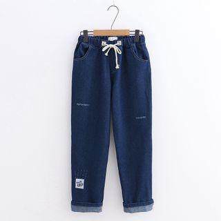 Wolf Embroidered Straight-cut Jeans