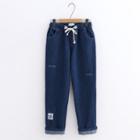 Wolf Embroidered Straight-cut Jeans