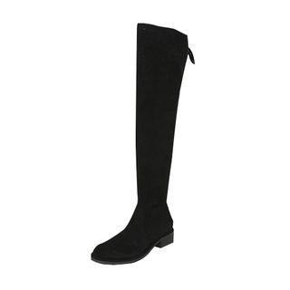 Beribboned Faux-suede Over-the-knee Boots