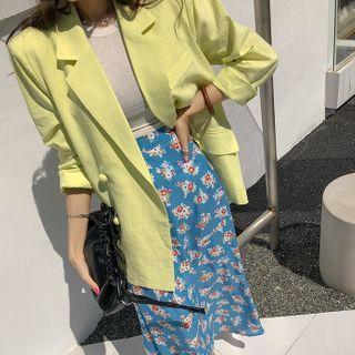 Side-button Linen Blend Blazer