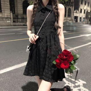 Sleeveless Collar Mini A-line Dress Black - One Size
