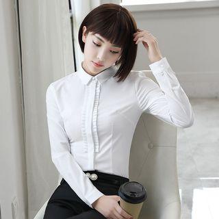 Frilled Trim Plain Blouse / Dress Pants