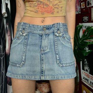 Low Rise Washed A-line Denim Skirt