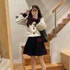 Puff-sleeve Jacket / Bow A-line Skirt