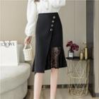 Lace Panel A-line Slit Skirt
