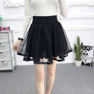 Sheer Panel A-line Mini Skirt