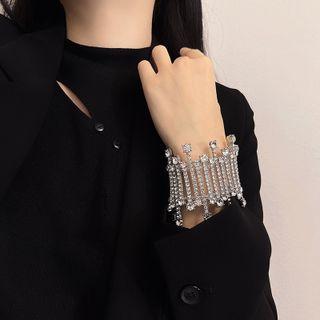 Rhinestone Alloy Bangle 1pc - Silver - One Size