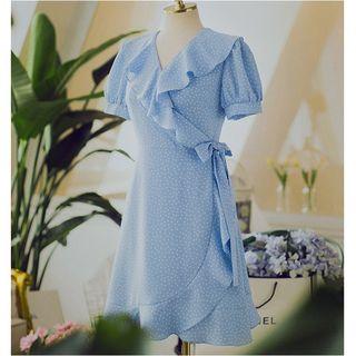 Short-sleeve Doted A-line Dress
