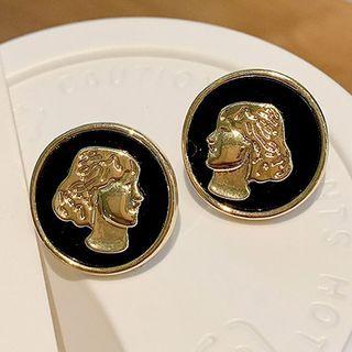 Face Ear Stud Black & Gold - One Size