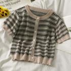 Striped Button-up Knit Top Khaki - One Size