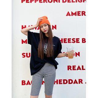 Plus Size Plain / Checkered Biker Shorts