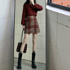 Tie-neck Sweater / Plaid Mini Skirt / Set