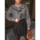 Laced Ruffle-collar Napped Gingham Blouse