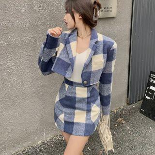 Plaid Cropped Blazer / Mini Skirt / Set