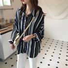 Oversized Long Sleeve Striped Blouse As Shown In Figure - One Size