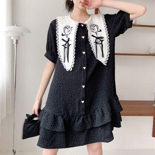 Contrast Collar Ruffle Hem Mini A-line Dress