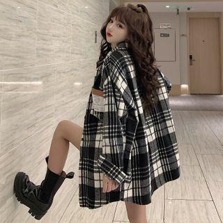 Plaid Shirt Jacket Black - One Size