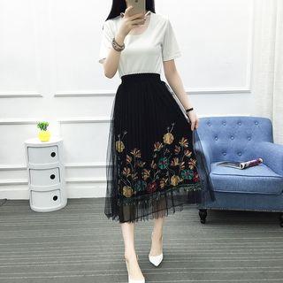 Mesh Layered Pleated Skirt