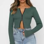 Zip-up Knit Long-sleeve Crop Top
