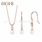 Set: Rhinestone Faux Pearl Pendant Necklace + Dangle Earring