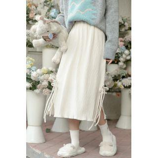 Drawstring Midi A-line Skirt Almond - One Size
