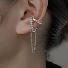 Rhinestone Chained Alloy Cuff Earring 1 Pc - Clip On Earring - Right Ear - Silver - One Size