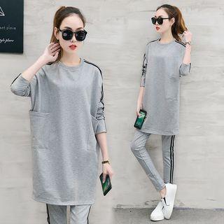 Set: Long-sleeve Striped Long T-shirt + Sweatpants