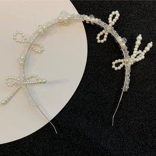 Bow Faux Pearl Rhinestone Headband Silver - One Size