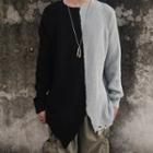 Two-tone Distressed Long-sleeve Knit Top
