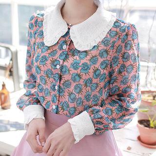 Frilled Collar Floral Print Blouse