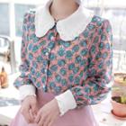 Frilled Collar Floral Print Blouse
