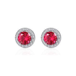 Sterling Silver Fashion Simple Geometric Round Red Cubic Zirconia Stud Earrings Silver - One Size