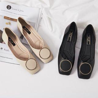 Square-toe Disc-accent Flats