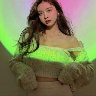 Melange Sweater / Cardigan / Spaghetti Strap Top