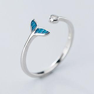 925 Sterling Silver Rhinestone Mermaid Tail Open Ring Rhinestone Mermaid Tail Open Ring - One Size
