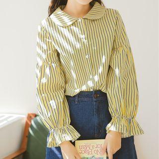 Peter Pan Collar Puff-sleeve Striped Shirt