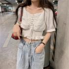 Short-sleeve Square Neck Crop Blouse White - One Size