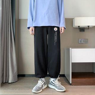 Drawstring Print Gathered Cuff Pants