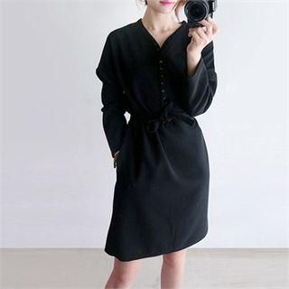 V-neck Chiffon Shirtdress With Sash