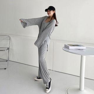 Set: U-neck Loose-fit Top + Band-waist Pants