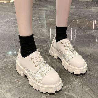 Platform Plaid Panel Lace-up Shoes