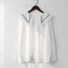 Long-sleeve Wide Collar Blouse White - One Size