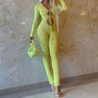 Tie-front Long-sleeve Jumpsuit