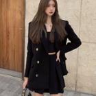 Double-breasted Blazer / Pleated Mini A-line Skirt