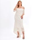 Plus Size Lace Panel Off-shoulder Long-sleeve Midi A-line Dress