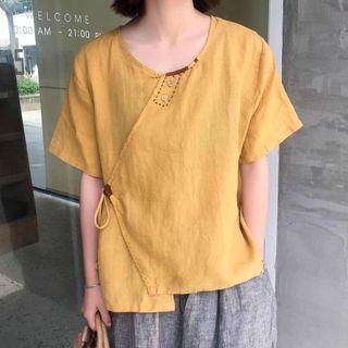 Short Sleeve Embroidered Wrapped Top