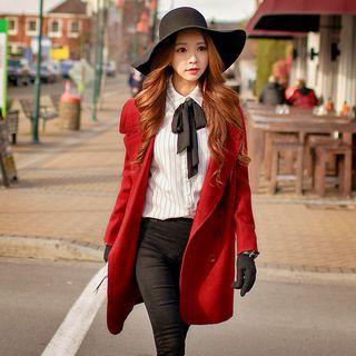 Long-sleeve Tie-neck Striped Shirt