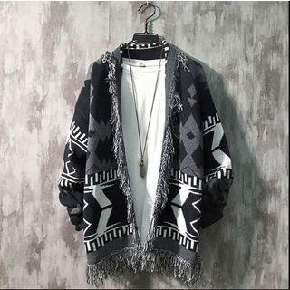 Couple-matching Jacquard Fringed Cardigan